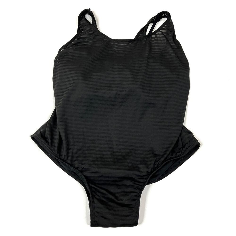 Catalina Black Striped One Piece Double Layer Swimsuit Modest Womens Plus 1X
